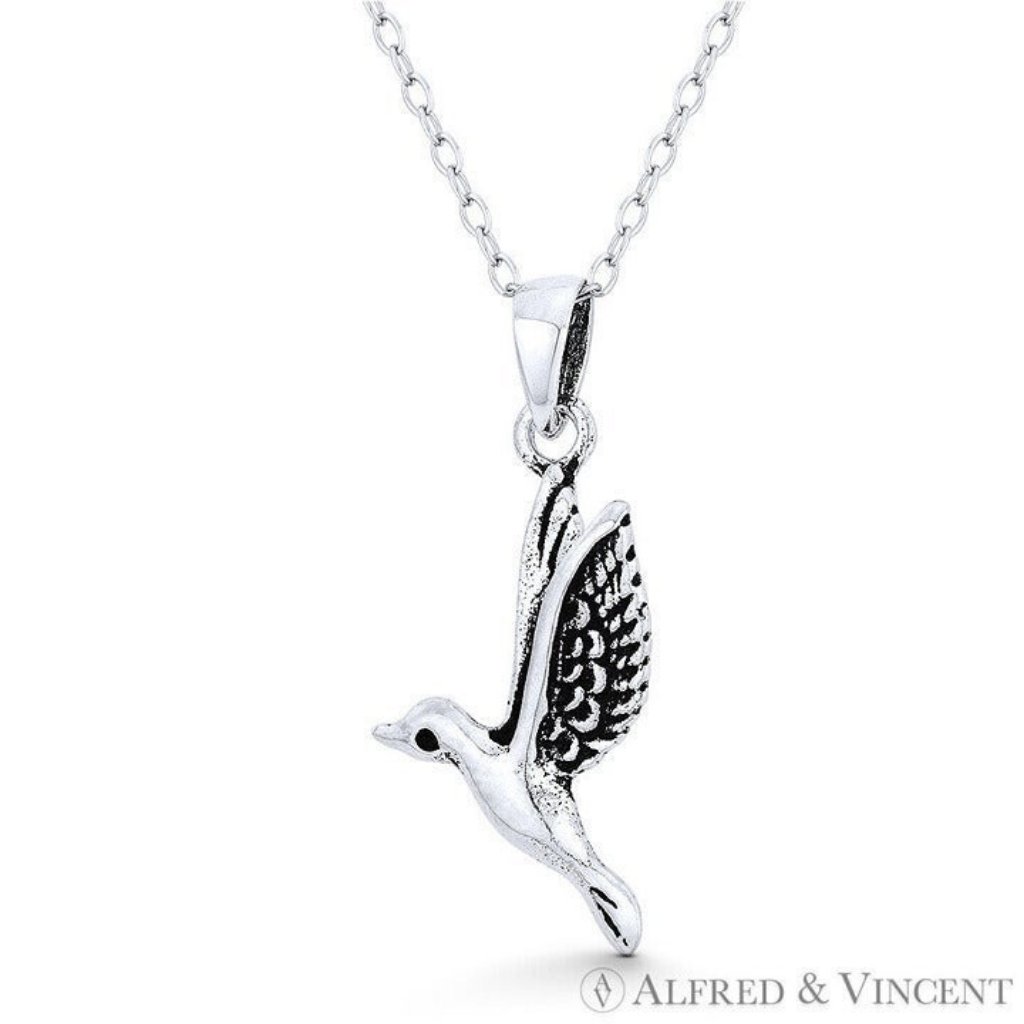 Flying Hummingbird Spirit Animal Charm Pendant In Oxidized 925 Sterling Silver 26$